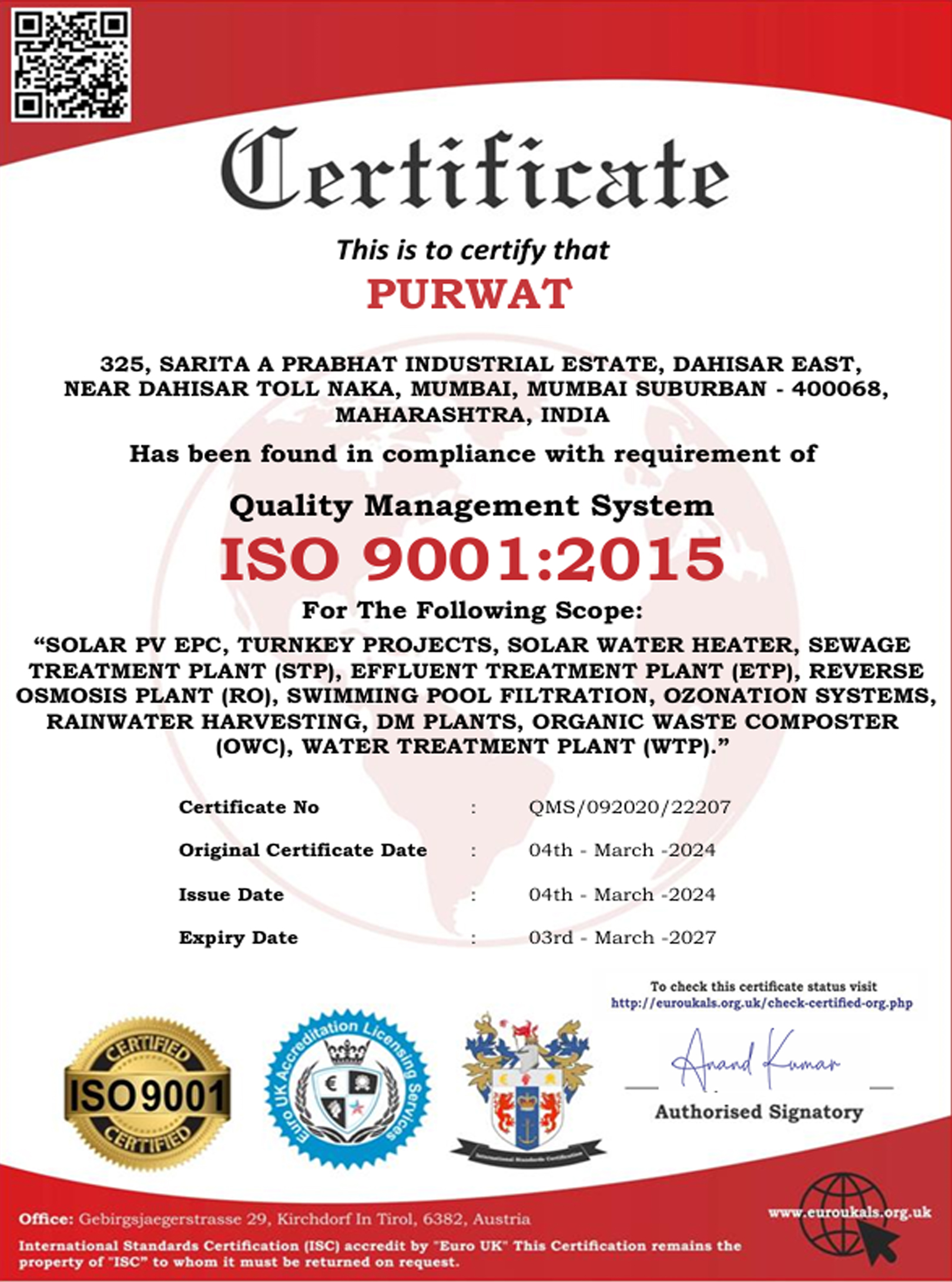 ISO certificate